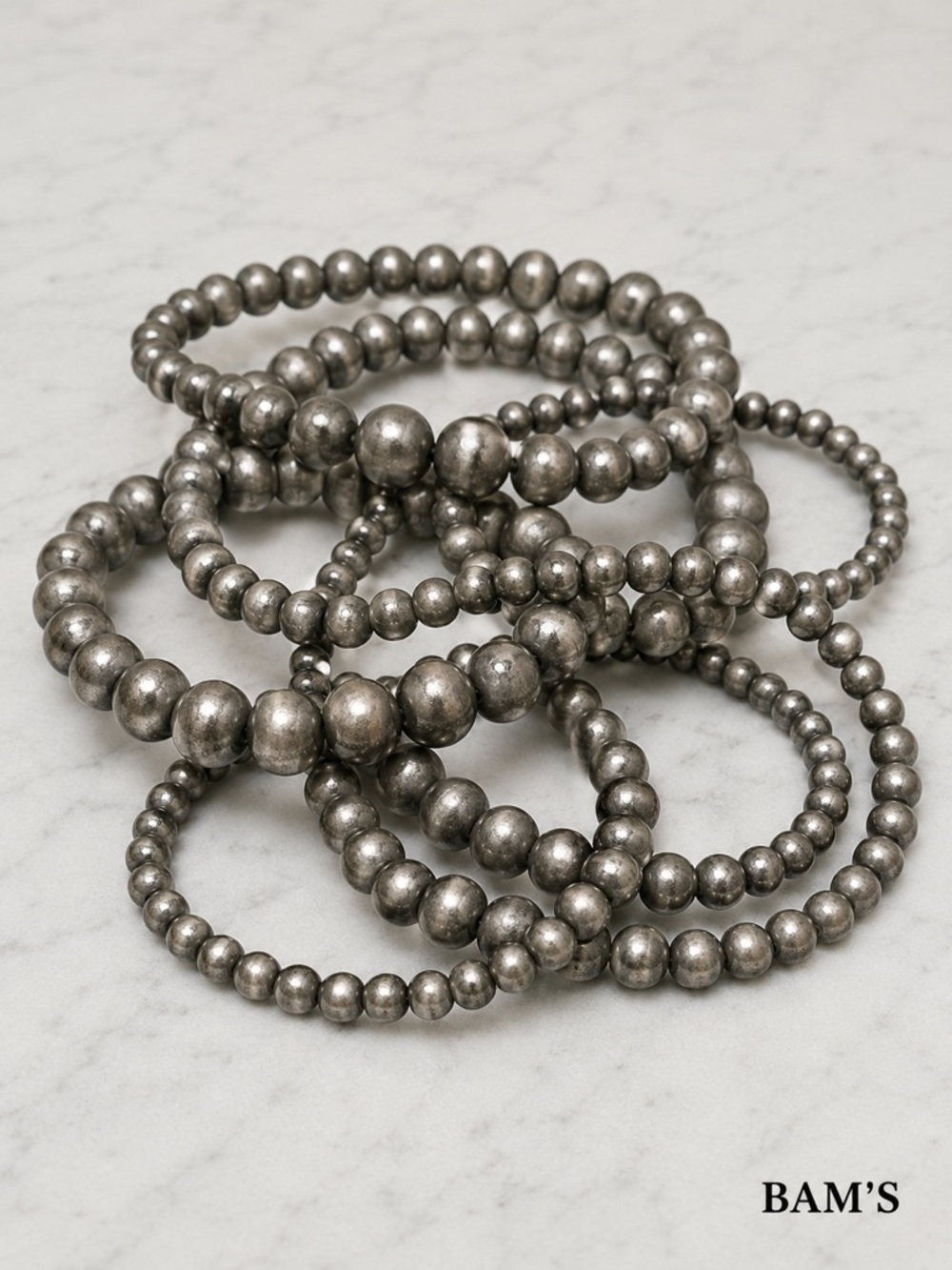 Faux Navajo Pearl Stretch Bracelet Set | Oxidized Silver Boho Southwestern (6) - Picture 3 of 5